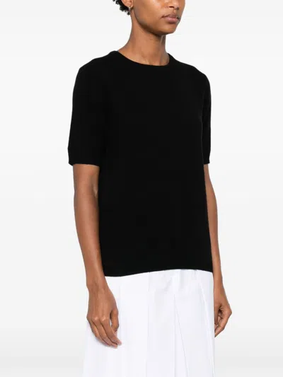 Soft Goat Cashmere Crewneck Top In Black