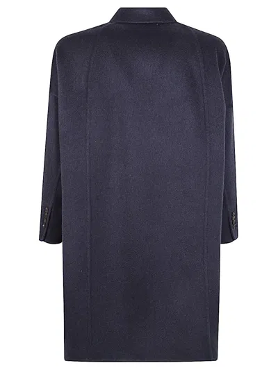 Brunello Cucinelli Double-breasted Black Cashmere Coat With Peak Lapels In Blue
