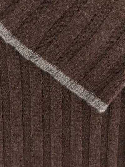 Brunello Cucinelli Ribbed Cashmere Scarf In Brown