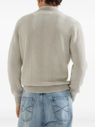 Brunello Cucinelli Textured Half-zip High Collar Sweater In Black