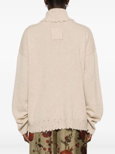 Uma Wang High Neck Cashmere Sweater With Frayed Edges In Multi