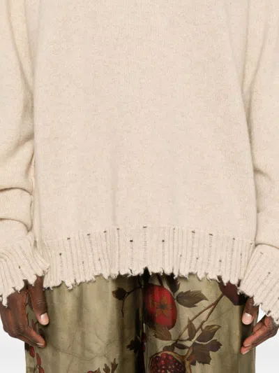 Uma Wang High Neck Cashmere Sweater With Frayed Edges In Multi
