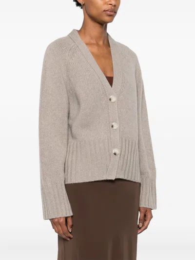 Soft Goat Cashmere V-necked Cardigan In Gray