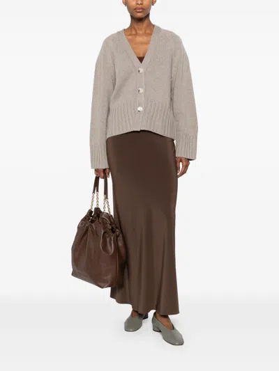 Soft Goat Cashmere V-necked Cardigan In Gray