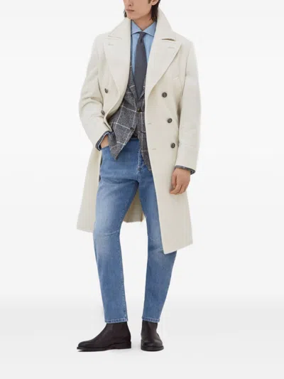 Brunello Cucinelli Men One-and-a-half-breasted Coat In White