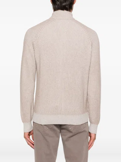 Brunello Cucinelli Cashmere High Neck Zip-up Cardigan With Ribbed Knit In Gray