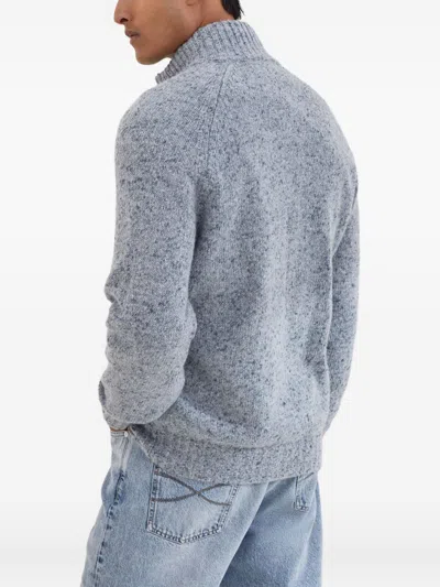 Brunello Cucinelli Cashmere Stand-up Collar Cardigan With Textured Knit In Gray