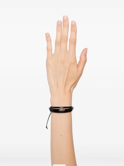 Saint Laurent Multi-strand Logo-plaque Bracelet In Black