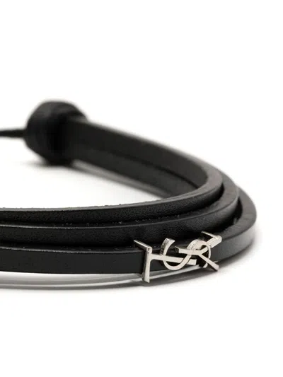 Saint Laurent Multi-strand Logo-plaque Bracelet In Black