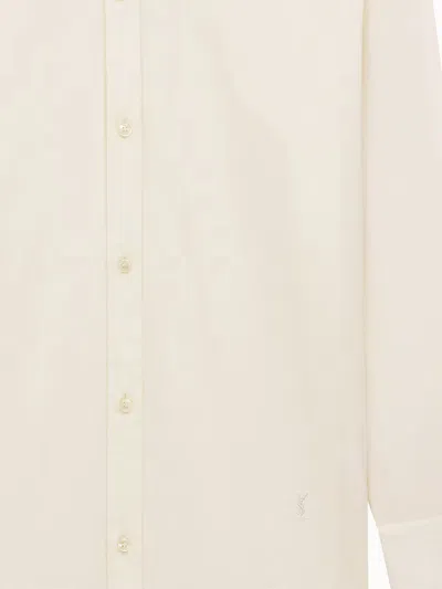 Saint Laurent Women Certified Cotton Shirt With Monogram Embroidery In Neutral
