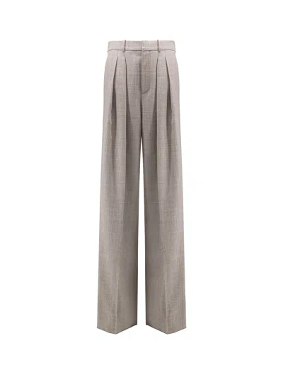 Saint Laurent Women Certified Wool Trousers With Wide Leg In Gray