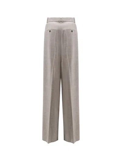 Saint Laurent Women Certified Wool Trousers With Wide Leg In Gray