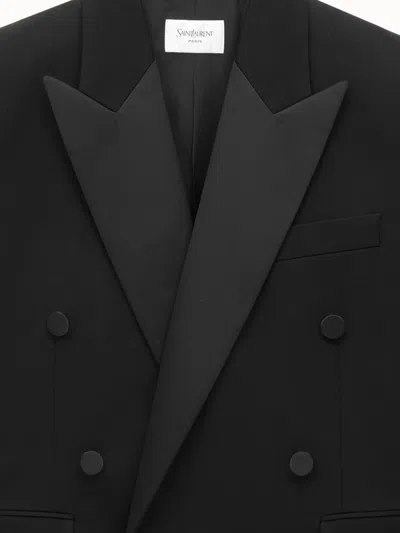 Saint Laurent Certified Wool Tuxedo Blazer With Silk Lining In Black