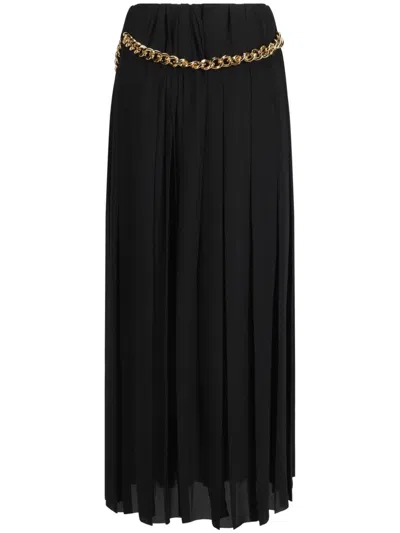 Balenciaga Women Black Long Pleaded Skirt With Belt In Tech Fabric Woman In Black