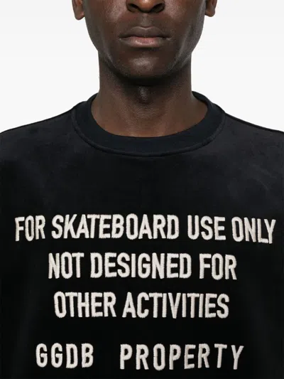 Golden Goose Black Chenille Embroidered Lettering Sweatshirt In Black