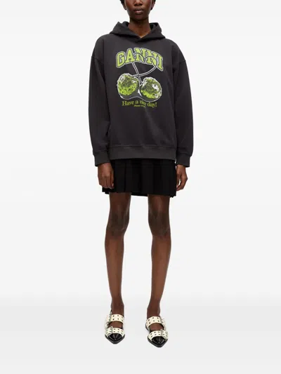 Ganni Women Cherries Organic Cotton Hoodie In Black
