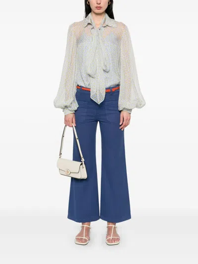 Gucci Flora Print Silk Chiffon Blouse In White