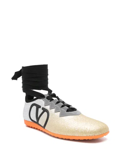 Valentino Leather Sneakers With Glitter Finish And Ankle Strap In Multi