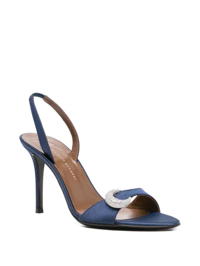 Giuseppe Zanotti Satin Heel Sandals Embellished Buckle In Blue