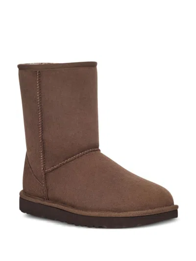 Ugg Classic Short Ii Low Heels Ankle Boots In Brown Suede