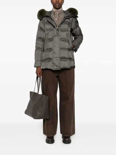 Peuterey Fur-trimmed Quilted Padded Jacket In Brown