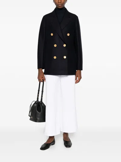 Harris Wharf London Double-breasted Coats With Notched Lapels And Side Pockets In Black