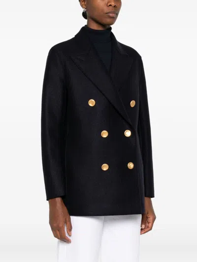 Harris Wharf London Double-breasted Coats With Notched Lapels And Side Pockets In Black