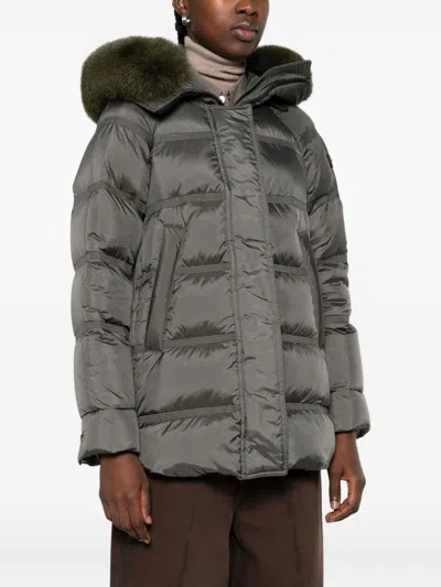 Peuterey Fur-trimmed Quilted Padded Jacket In Brown
