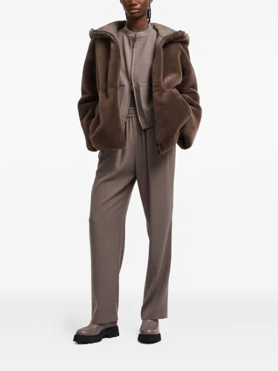 Emporio Armani Dove Grey Artificial Fur Coats In Brown