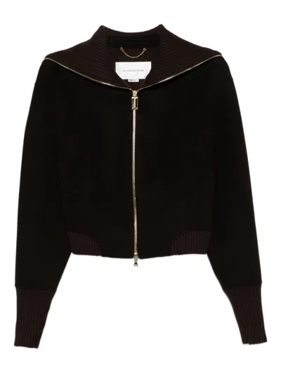 Victoria Beckham Zippered Wool Jacket In Brown