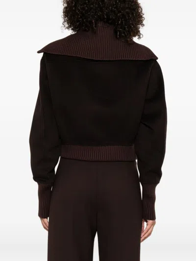Victoria Beckham Zippered Wool Jacket In Brown