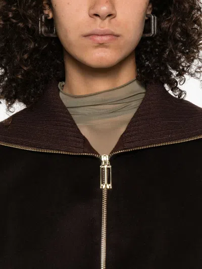 Victoria Beckham Zippered Wool Jacket In Brown