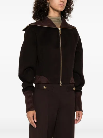 Victoria Beckham Zippered Wool Jacket In Brown