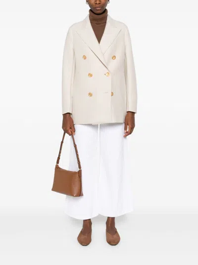 Harris Wharf London Double-breasted Gold Buttoned Coat In Neutral