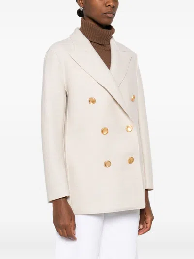 Harris Wharf London Double-breasted Gold Buttoned Coat In Neutral