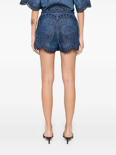 Zimmermann Womens Railway Blue Coco Embroidered Denim Shorts Xs In Blue