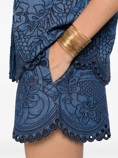 Zimmermann Womens Railway Blue Coco Embroidered Denim Shorts Xs In Blue