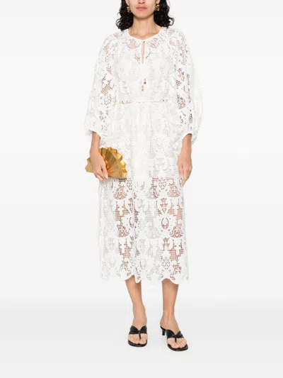 Zimmermann Coco Lace Midi Dress In Gray