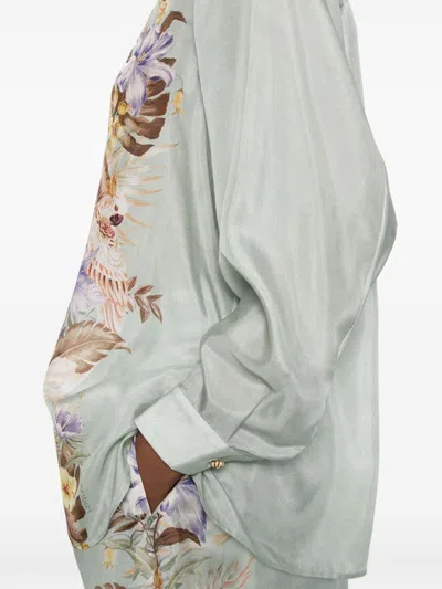 Zimmermann Floral Silk Shirt Featuring Buttoned Cuffs