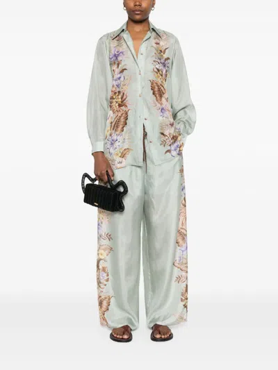 Zimmermann Floral Silk Shirt Featuring Buttoned Cuffs