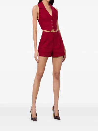 Alice And Olivia Conry Linen Blend Shorts In Red