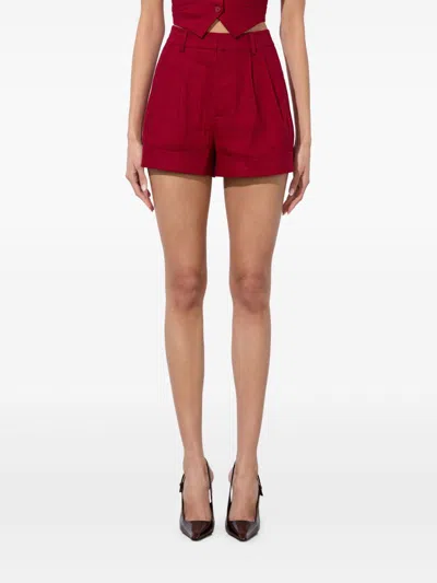 Alice And Olivia Conry Linen Blend Shorts In Red