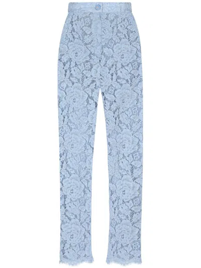 Dolce & Gabbana Light Blue Embroidered Lace Trousers In Blue