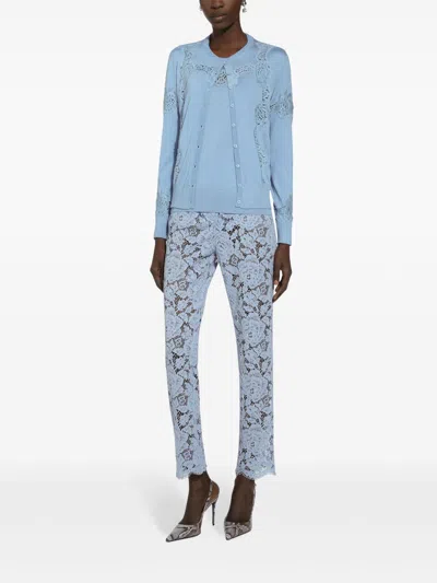 Dolce & Gabbana Light Blue Embroidered Lace Trousers In Blue