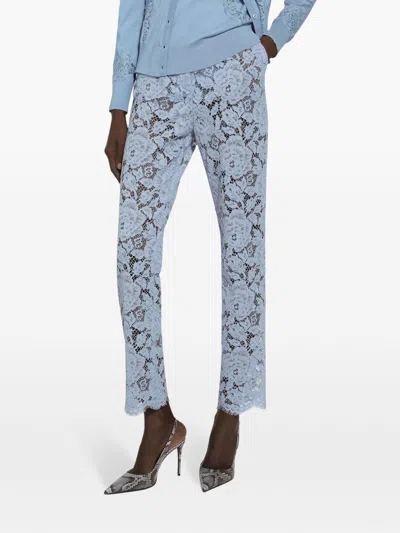 Dolce & Gabbana Light Blue Embroidered Lace Trousers In Blue