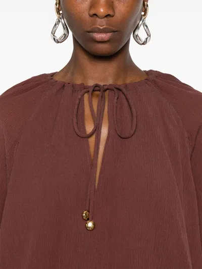 Loewe Cotton And Silk Blend Blouse In Brown