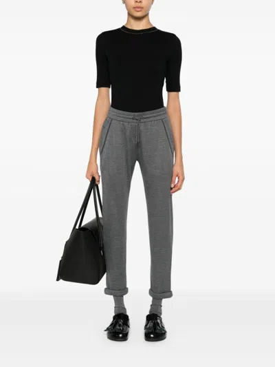 Brunello Cucinelli Women Cotton And Silk Blend Trousers In Gray