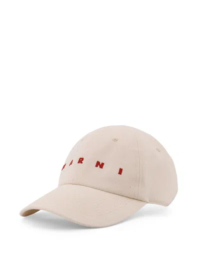 Marni Cotton Baseball Hat Curved Brim In Neutral