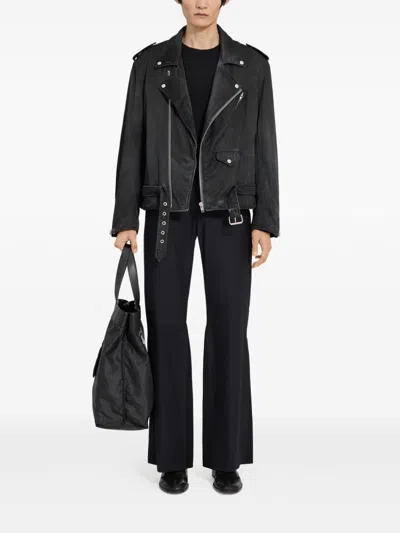 Mm6 Maison Margiela Men's Washed-effect Biker Jacket In Multi