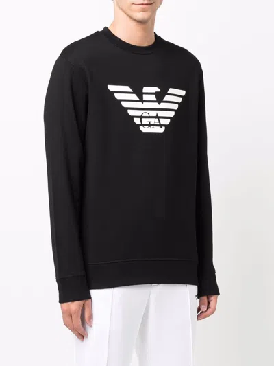 Emporio Armani Cotton Blend Crewneck Sweatshirt In Black